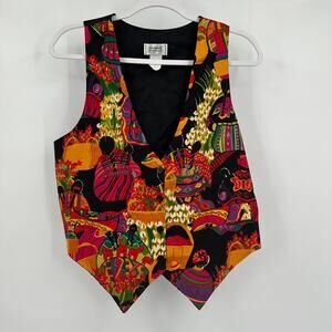 Sostanze Womens Vest Size S/M Bold‎ Colorful Southwestern Artsy Button Front